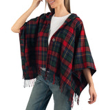 Alpine Swiss Carol Womens Shawl Wrap with Hood Poncho Sweater Large Scarf Fringe – Red Plaid