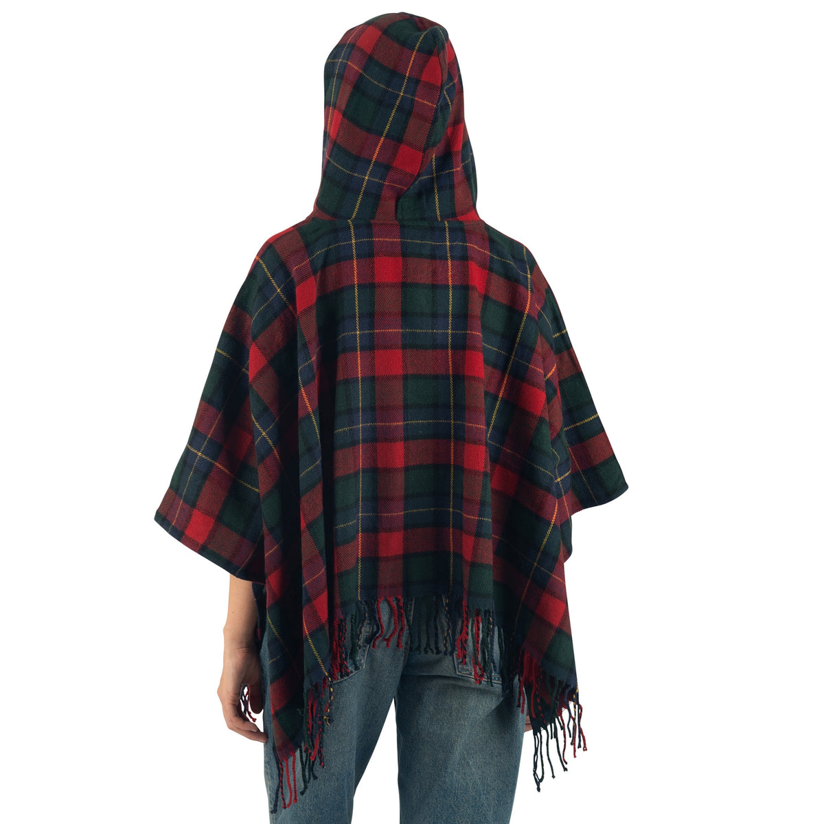 Alpine Swiss Carol Womens Shawl Wrap with Hood Poncho Sweater Large Scarf Fringe – Red Plaid
