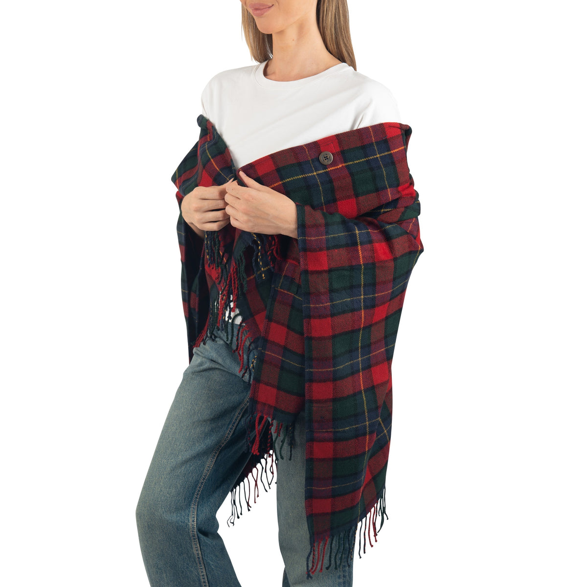 Alpine Swiss Carol Womens Shawl Wrap with Hood Poncho Sweater Large Scarf Fringe – Red Plaid