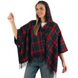 Alpine Swiss Carol Womens Shawl Wrap with Hood Poncho Sweater Large Scarf Fringe – Red Plaid