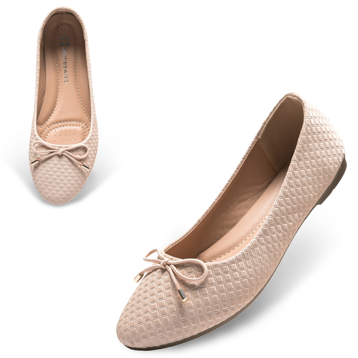Alpine Swiss Claire Womens Ballet Flats Round Toe Slip On Comfortable Flat Shoes – Champagne Pink