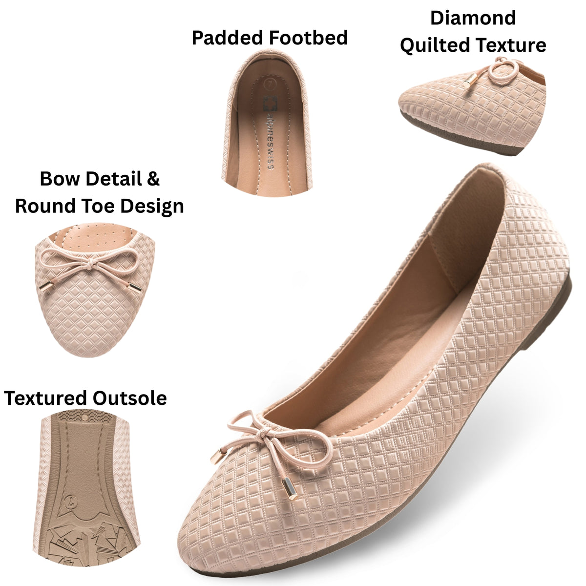 Alpine Swiss Claire Womens Ballet Flats Round Toe Slip On Comfortable Flat Shoes – Champagne Pink