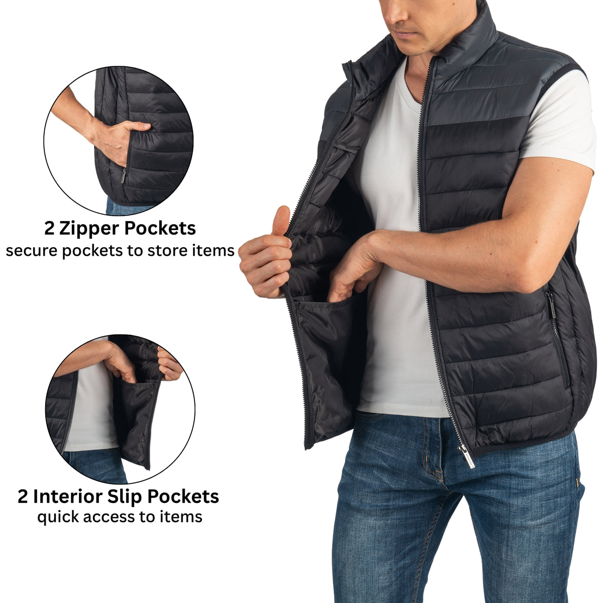 Alpine Swiss Clark Mens Puffer Vest Down Alternative Water Resistant Packable – Black Gray