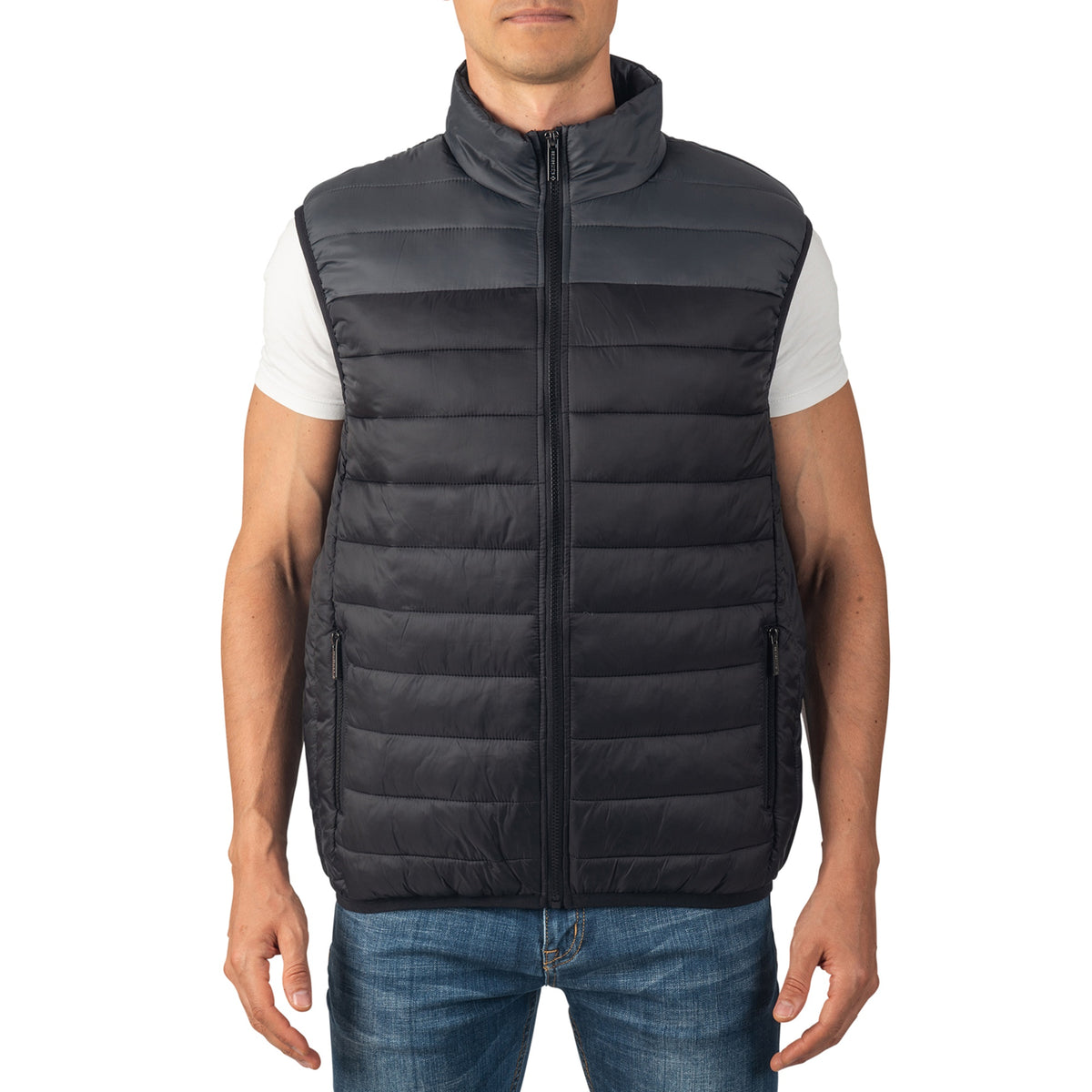 Alpine Swiss Clark Mens Puffer Vest Down Alternative Water Resistant Packable – Black Gray