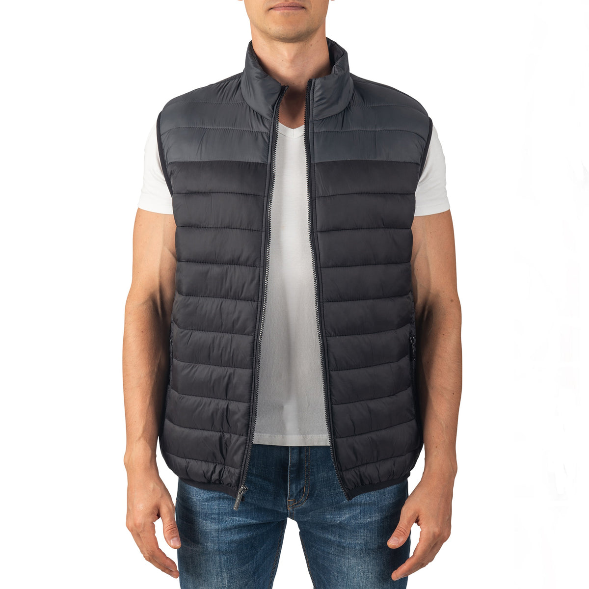 Alpine Swiss Clark Mens Puffer Vest Down Alternative Water Resistant Packable – Black Gray