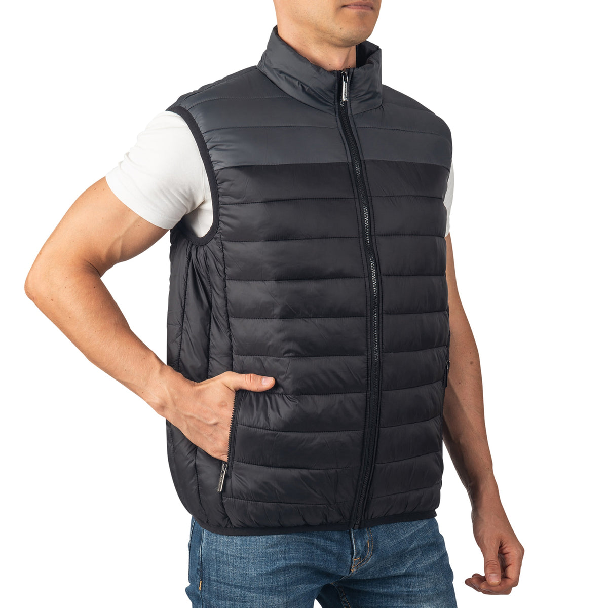 Alpine Swiss Clark Mens Puffer Vest Down Alternative Water Resistant Packable – Black Gray