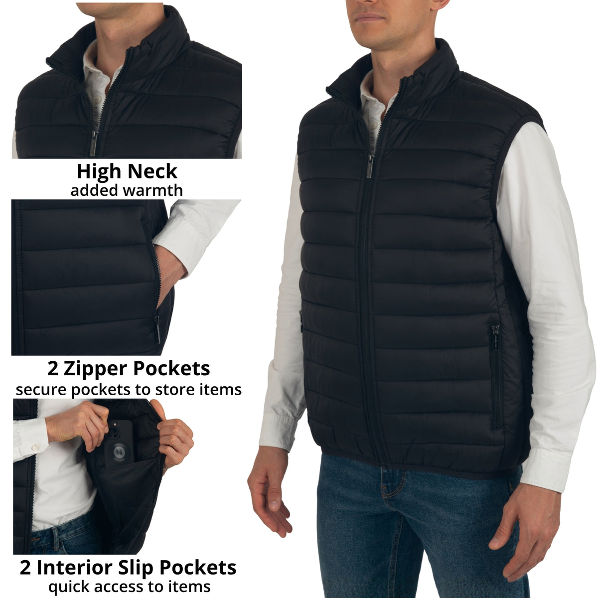 Alpine Swiss Clark Mens Puffer Vest Down Alternative Water Resistant Packable – Black