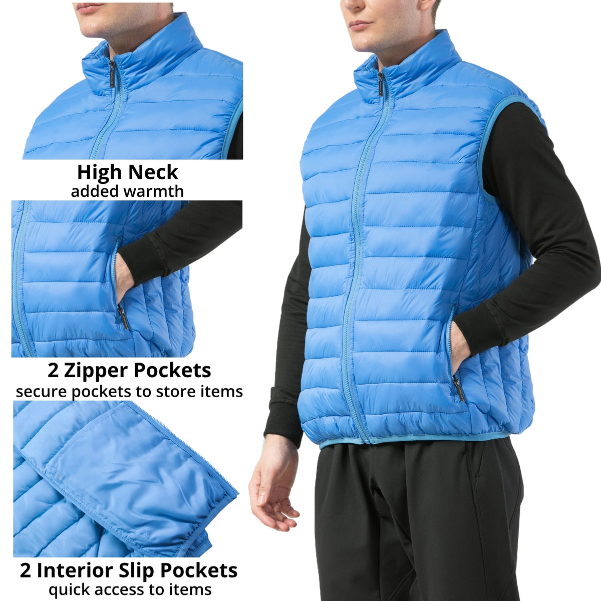 Alpine Swiss Clark Mens Puffer Vest Down Alternative Water Resistant Packable – Blue