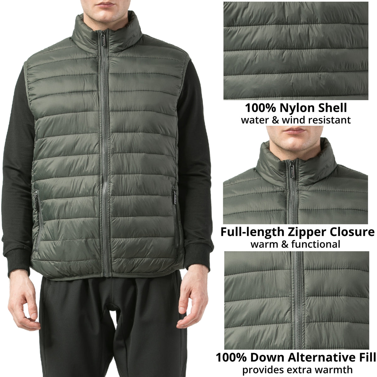 Alpine Swiss Clark Mens Puffer Vest Down Alternative Water Resistant Packable – Olive