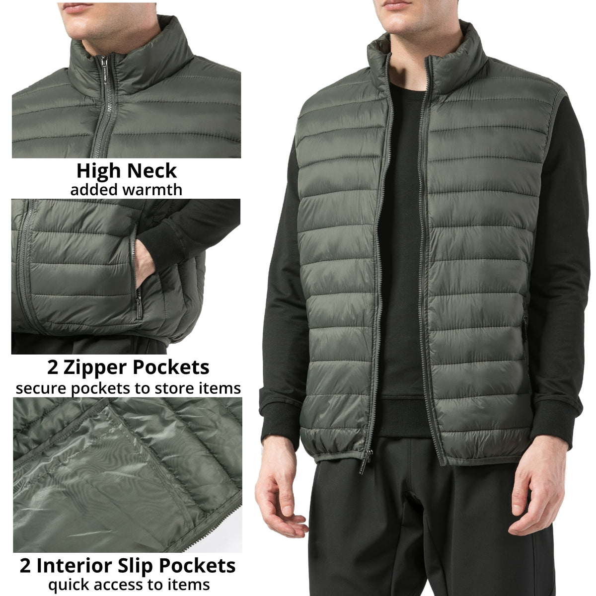 Alpine Swiss Clark Mens Puffer Vest Down Alternative Water Resistant Packable – Olive
