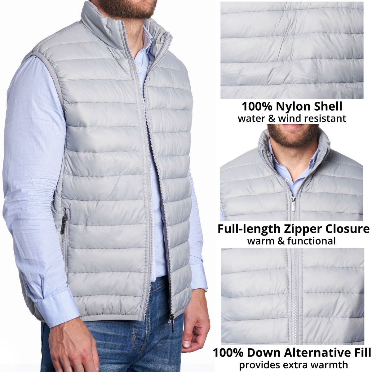 Alpine Swiss Clark Mens Puffer Vest Down Alternative Water Resistant Packable – Gray