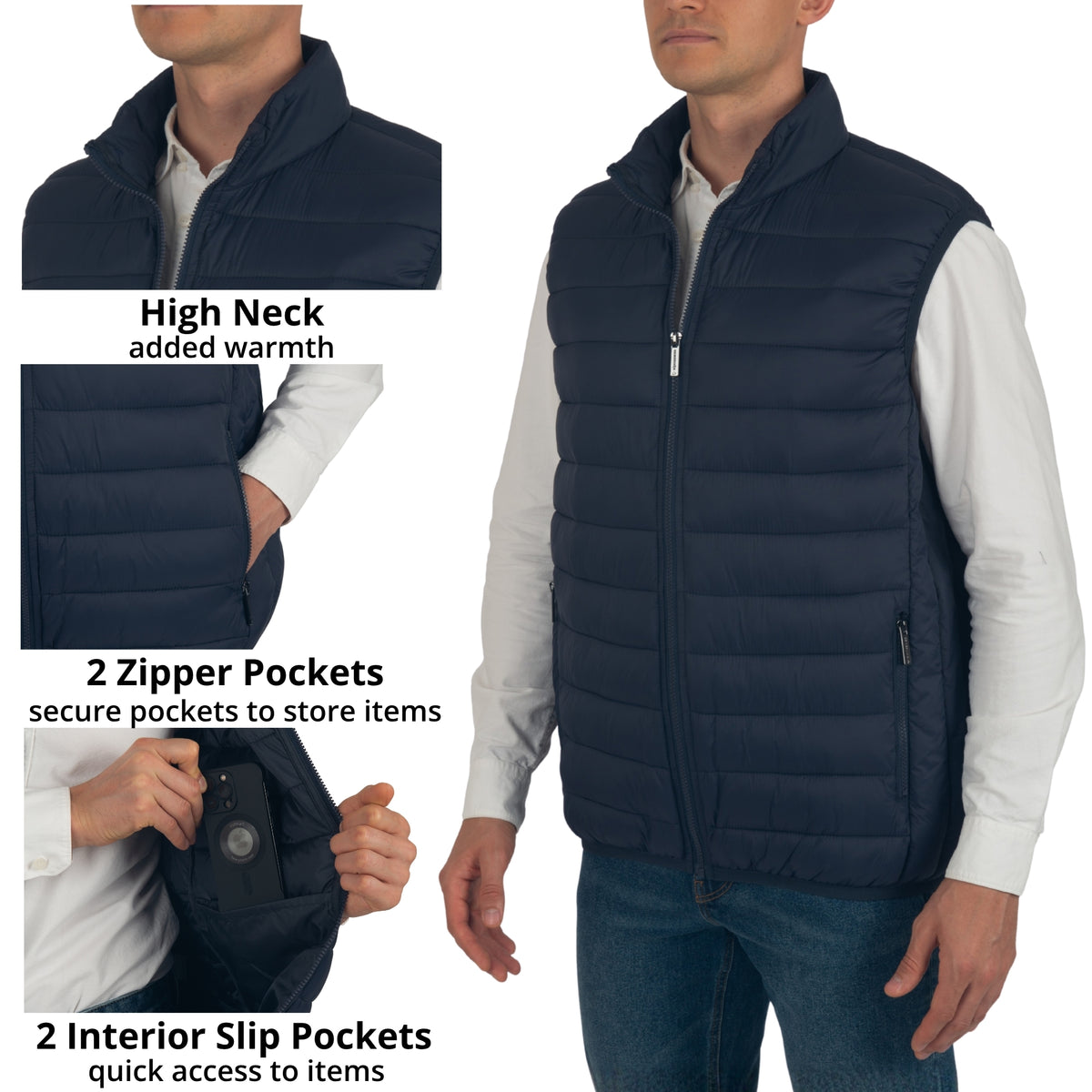 Alpine Swiss Clark Mens Puffer Vest Down Alternative Water Resistant Packable – Navy