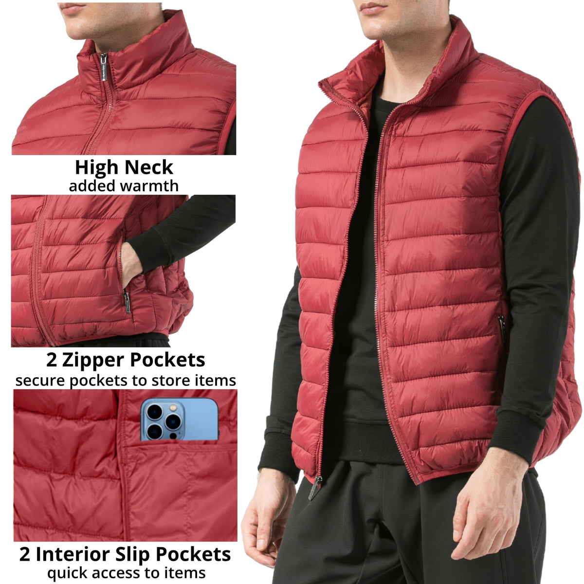 Alpine Swiss Clark Mens Puffer Vest Down Alternative Water Resistant Packable – Red