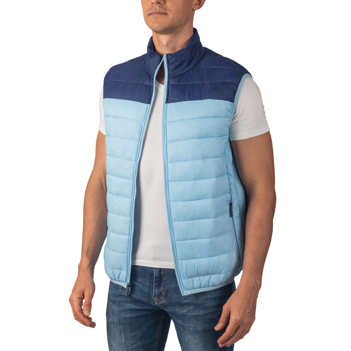 Alpine Swiss Clark Mens Puffer Vest Down Alternative Water Resistant Packable – Sky Blue Navy