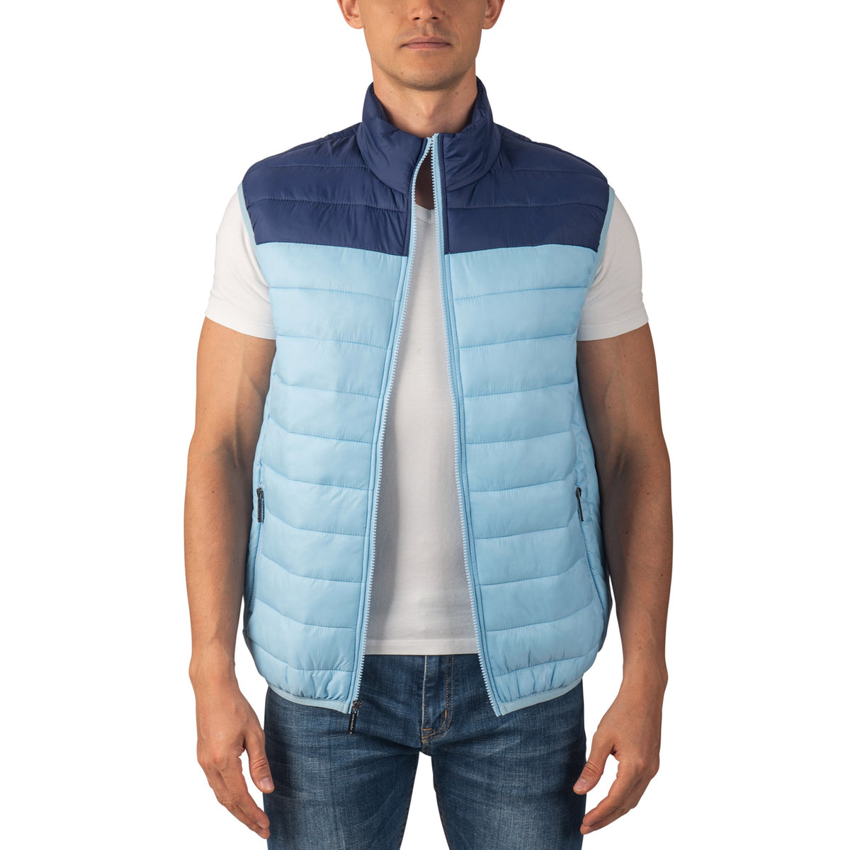 Alpine Swiss Clark Mens Puffer Vest Down Alternative Water Resistant Packable – Sky Blue Navy
