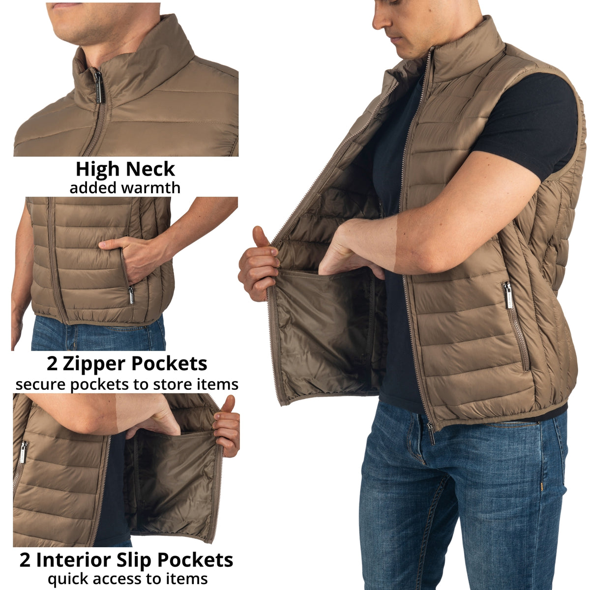 Alpine Swiss Clark Mens Puffer Vest Down Alternative Water Resistant Packable – Taupe