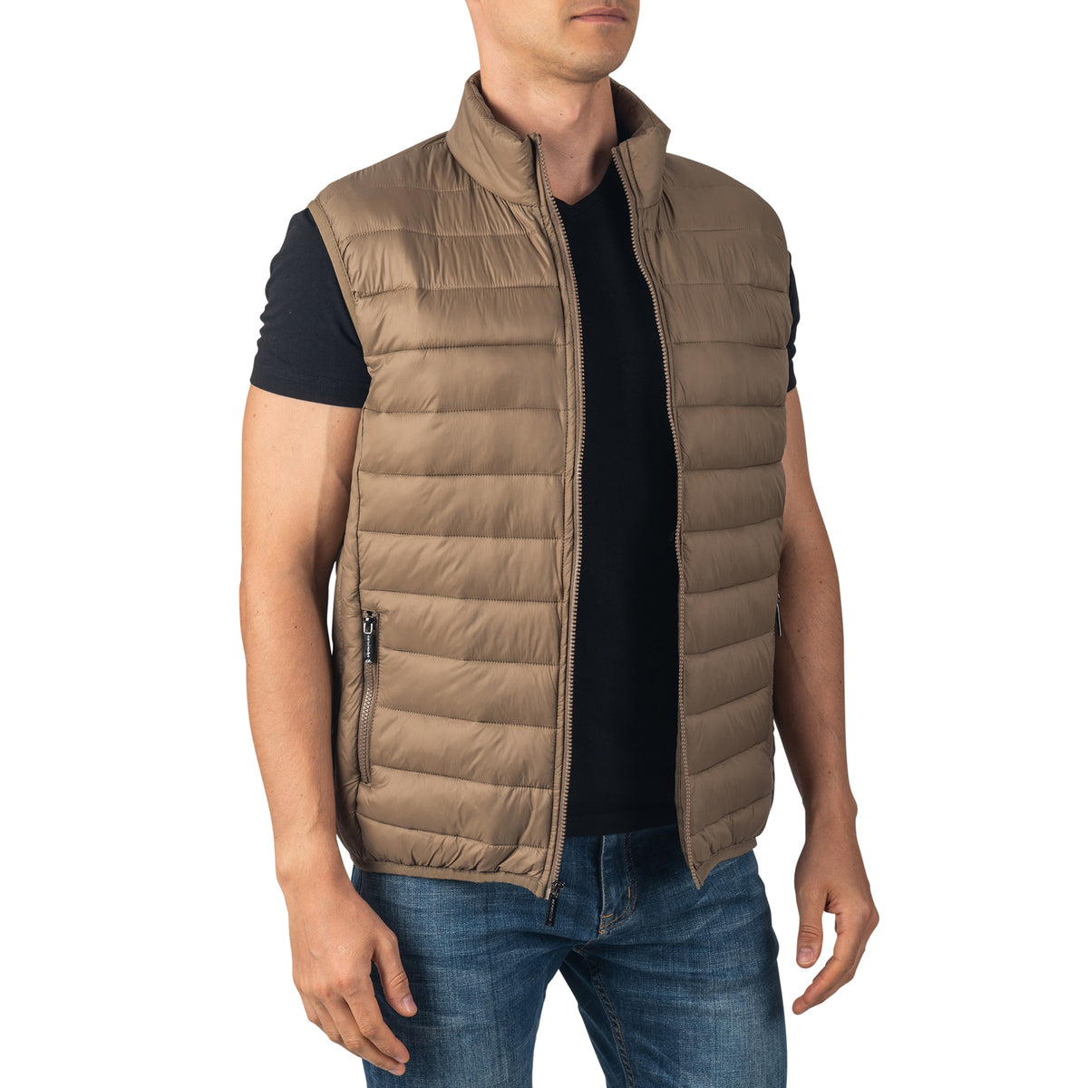 Alpine Swiss Clark Mens Puffer Vest Down Alternative Water Resistant Packable – Taupe