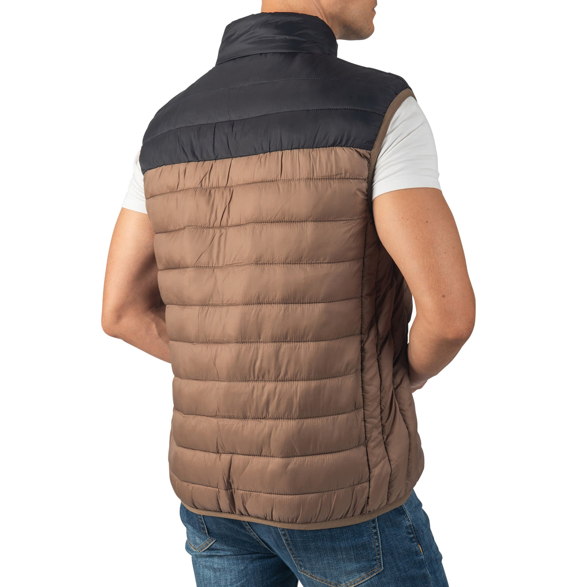 Alpine Swiss Clark Mens Puffer Vest Down Alternative Water Resistant Packable – Taupe Black