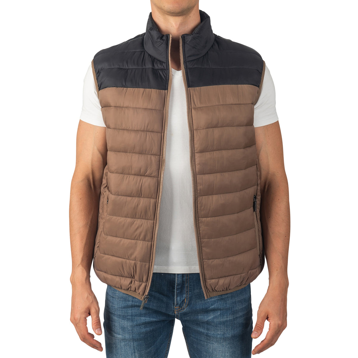 Alpine Swiss Clark Mens Puffer Vest Down Alternative Water Resistant Packable – Taupe Black