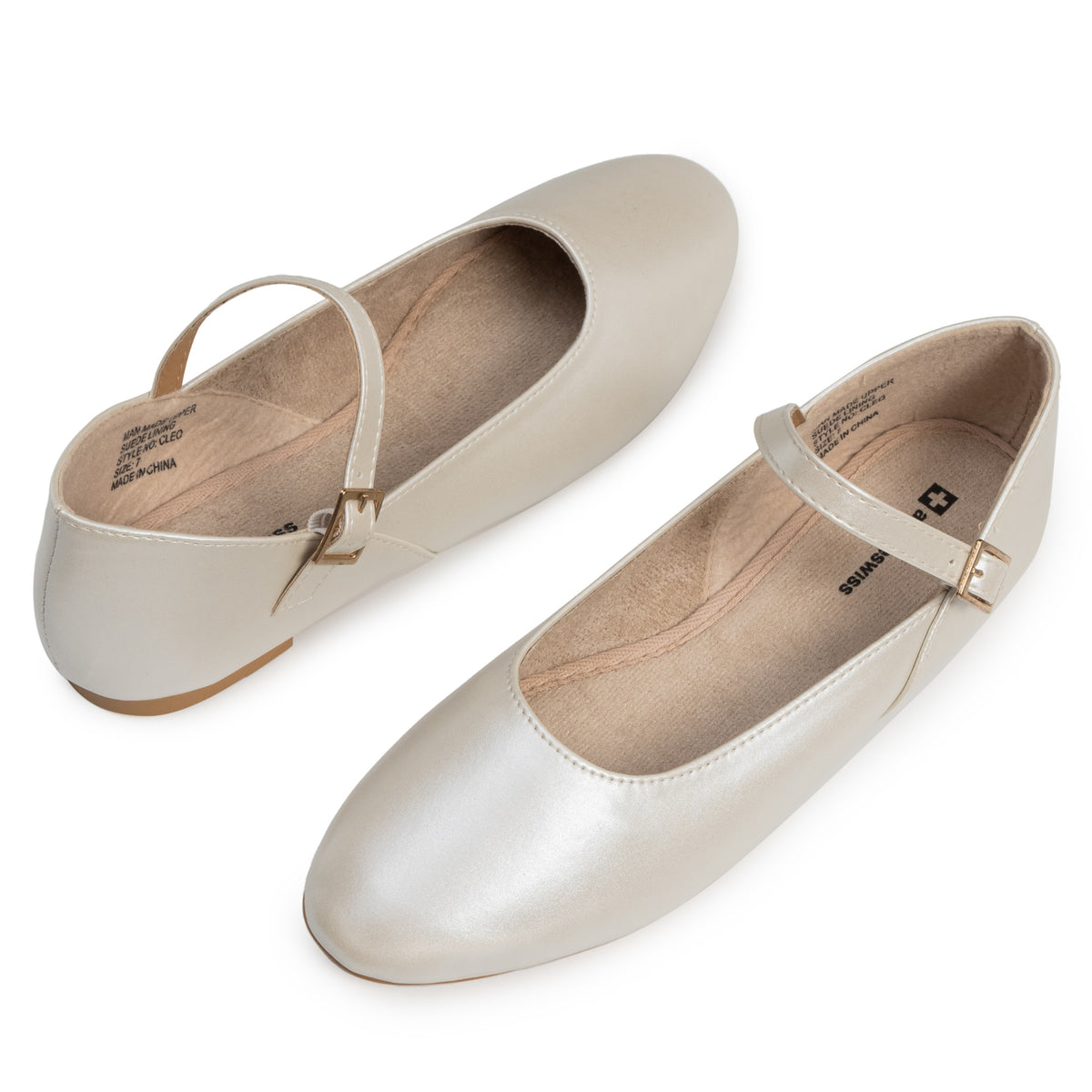 Alpine Swiss Cleo Women’s Mary Jane Ballet Flats Stylish Comfy Round Toe Dress Shoes – Pearl
