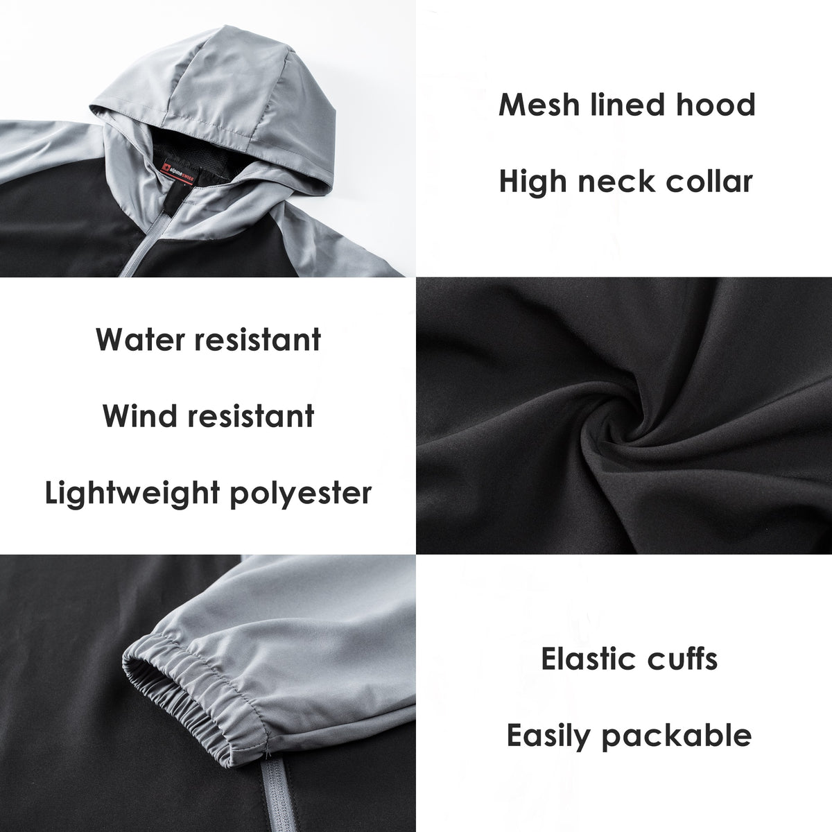 Alpine Swiss Cory Mens Light Windbreaker Jacket Water-Resistant Packable Hooded – Black