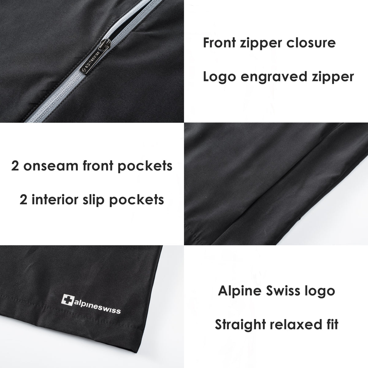 Alpine Swiss Cory Mens Light Windbreaker Jacket Water-Resistant Packable Hooded – Black