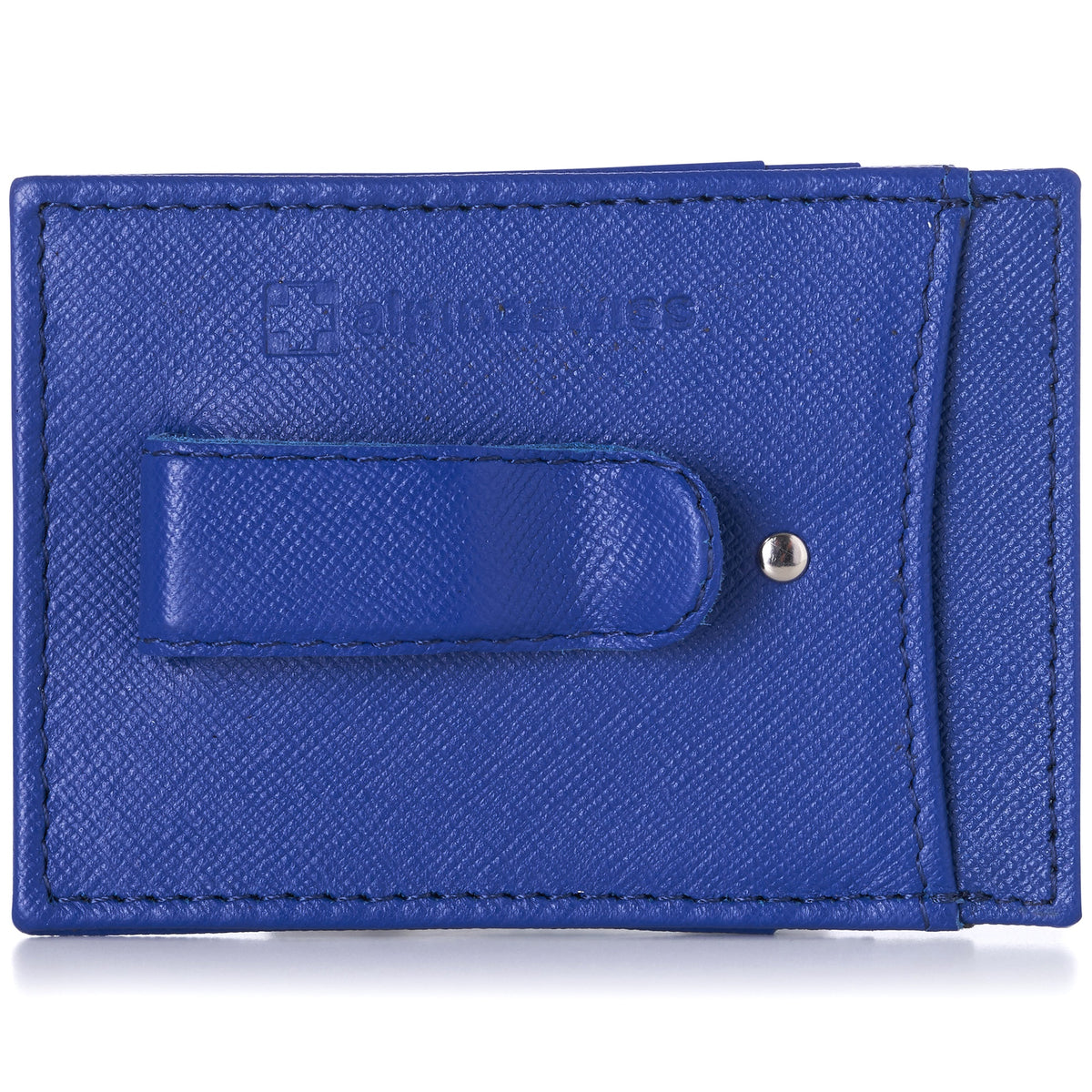 Alpine Swiss Mens Money Clip Thin Front Pocket Wallet Genuine Leather Card Case – Crosshatch Blue