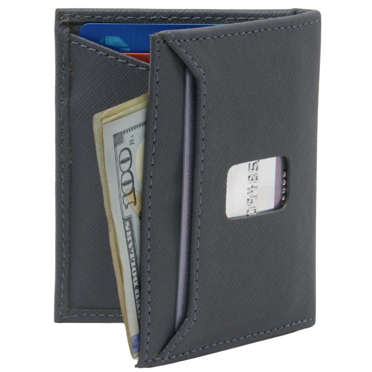 Alpine Swiss Men RFID Leather Wallet Slim Front Pocket Wallet Business Card Case – Crosshatch Gray