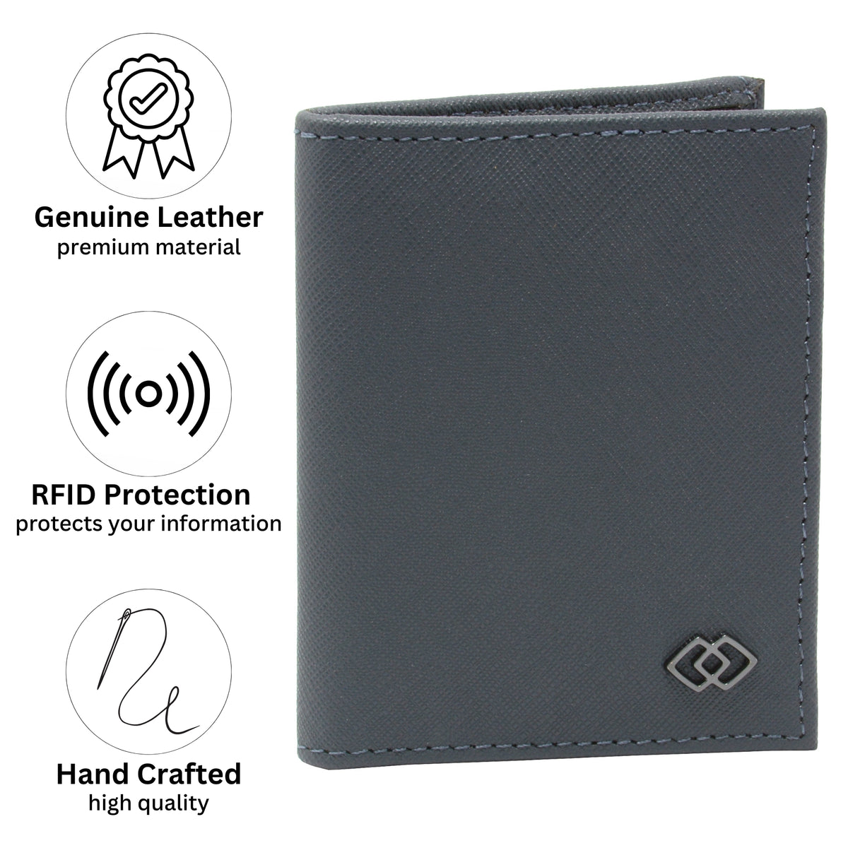 Alpine Swiss Men RFID Leather Wallet Slim Front Pocket Wallet Business Card Case – Crosshatch Gray