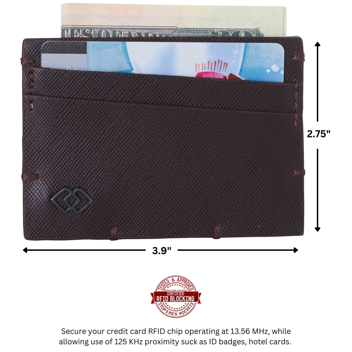 Alpine Swiss Double Diamond RFID Thin Card Case Leather Front Pocket Wallet – Saffiano Brown