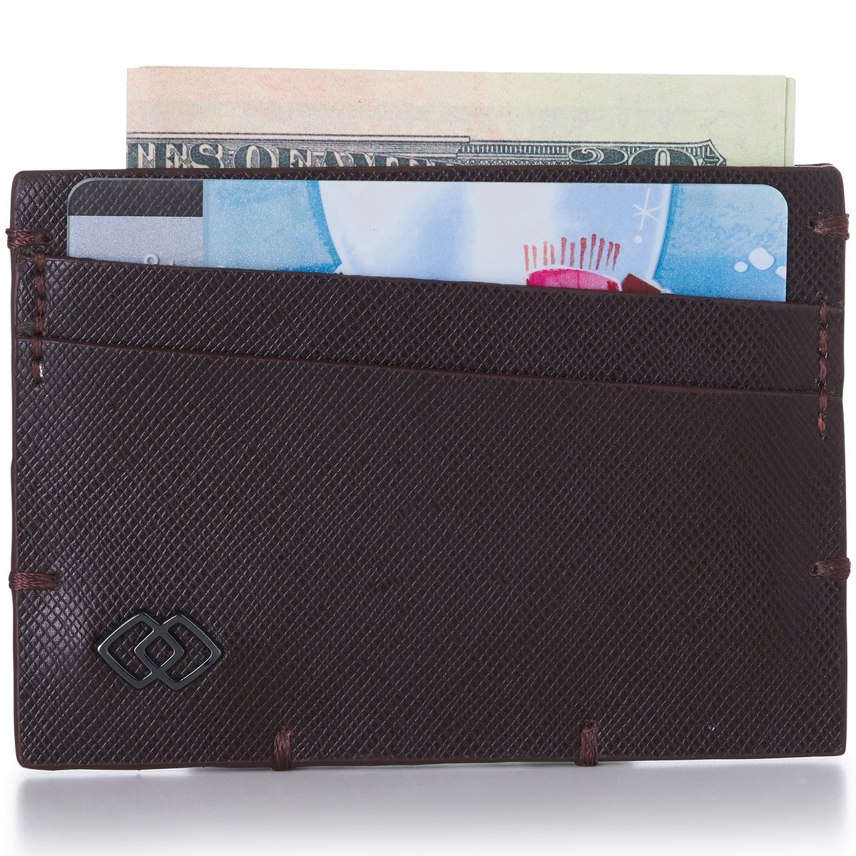 Alpine Swiss Double Diamond RFID Thin Card Case Leather Front Pocket Wallet – Saffiano Brown