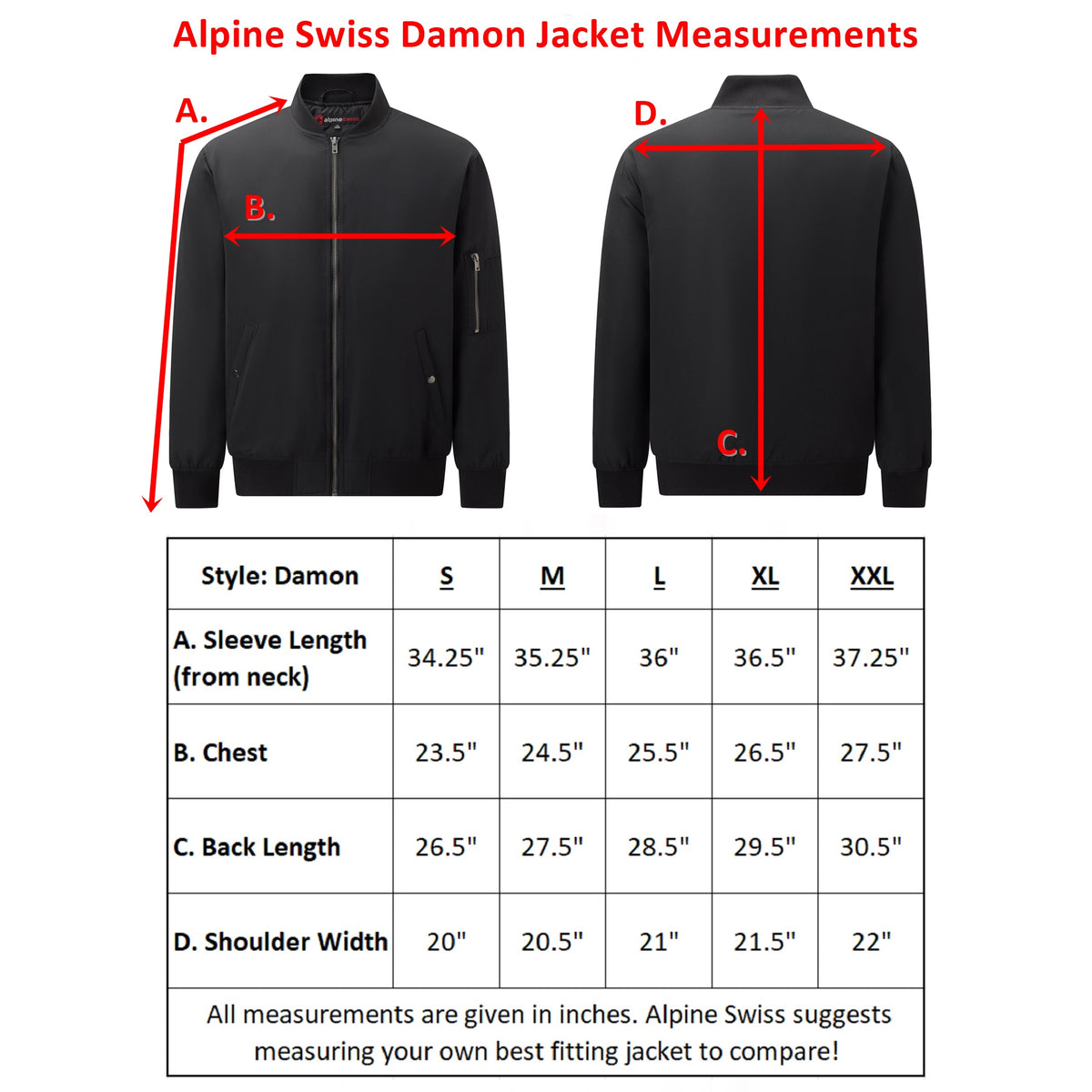 Alpine Swiss Damon Mens Bomber Jacket – Black