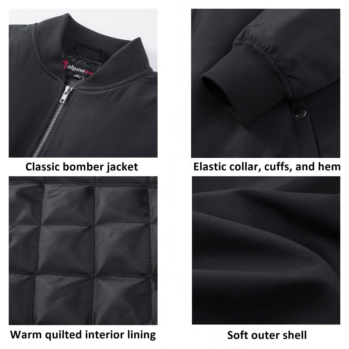 Alpine Swiss Damon Mens Bomber Jacket – Black