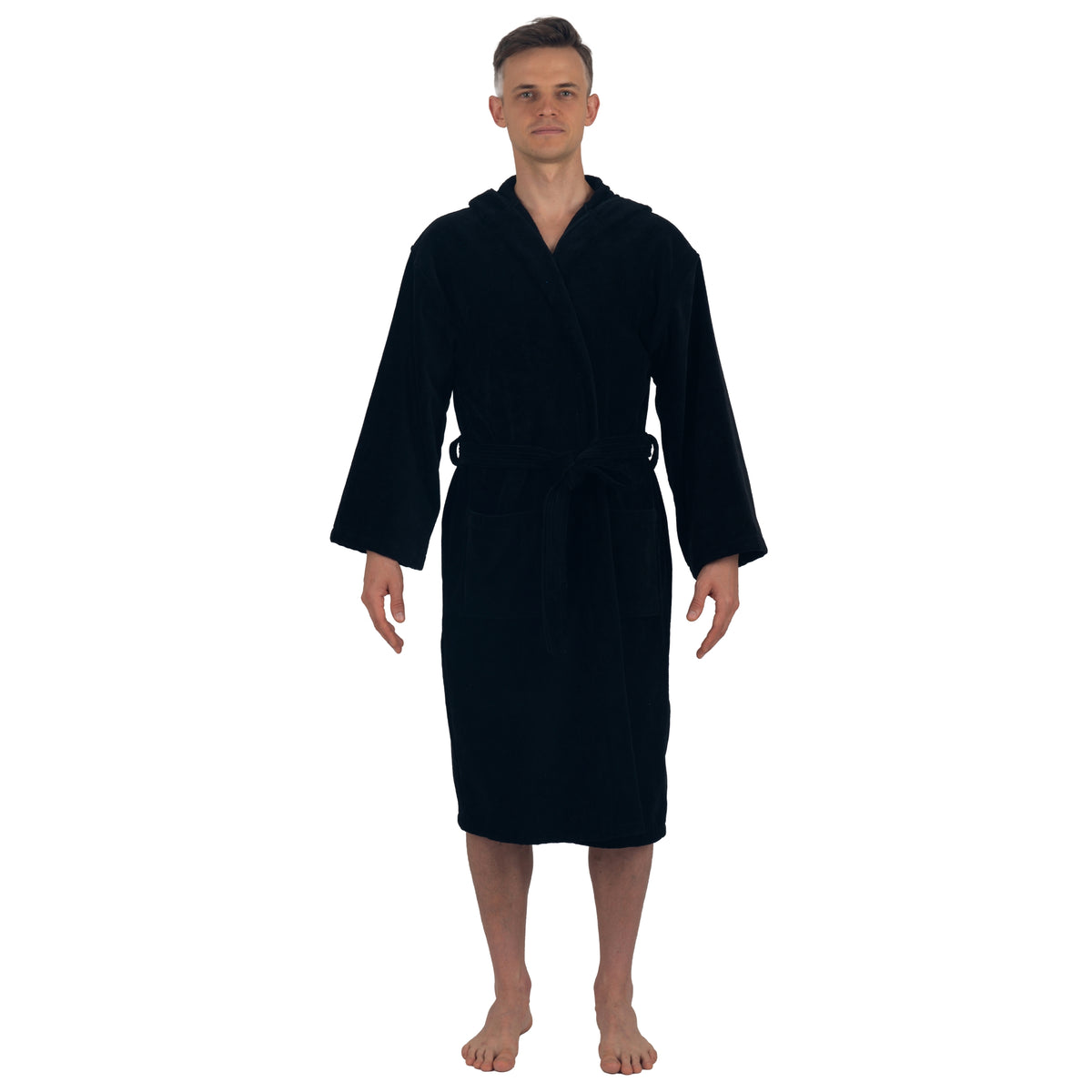 Alpine Swiss Dane Mens Hooded Bathrobe Cotton Terry Cloth Luxury Hotel Spa Robe – Black
