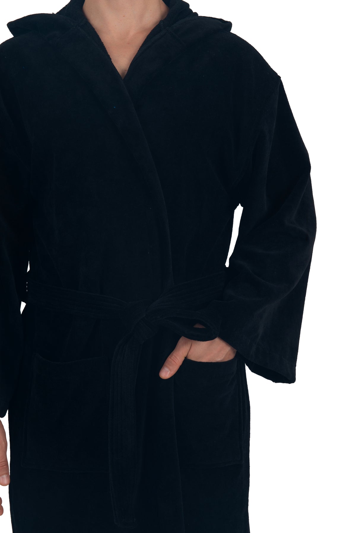 Alpine Swiss Dane Mens Hooded Bathrobe Cotton Terry Cloth Luxury Hotel Spa Robe – Black