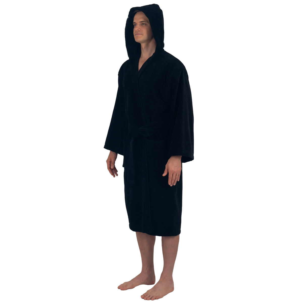Alpine Swiss Dane Mens Hooded Bathrobe Cotton Terry Cloth Luxury Hotel Spa Robe – Black