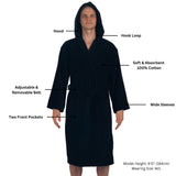Alpine Swiss Dane Mens Hooded Bathrobe Cotton Terry Cloth Luxury Hotel Spa Robe – Black