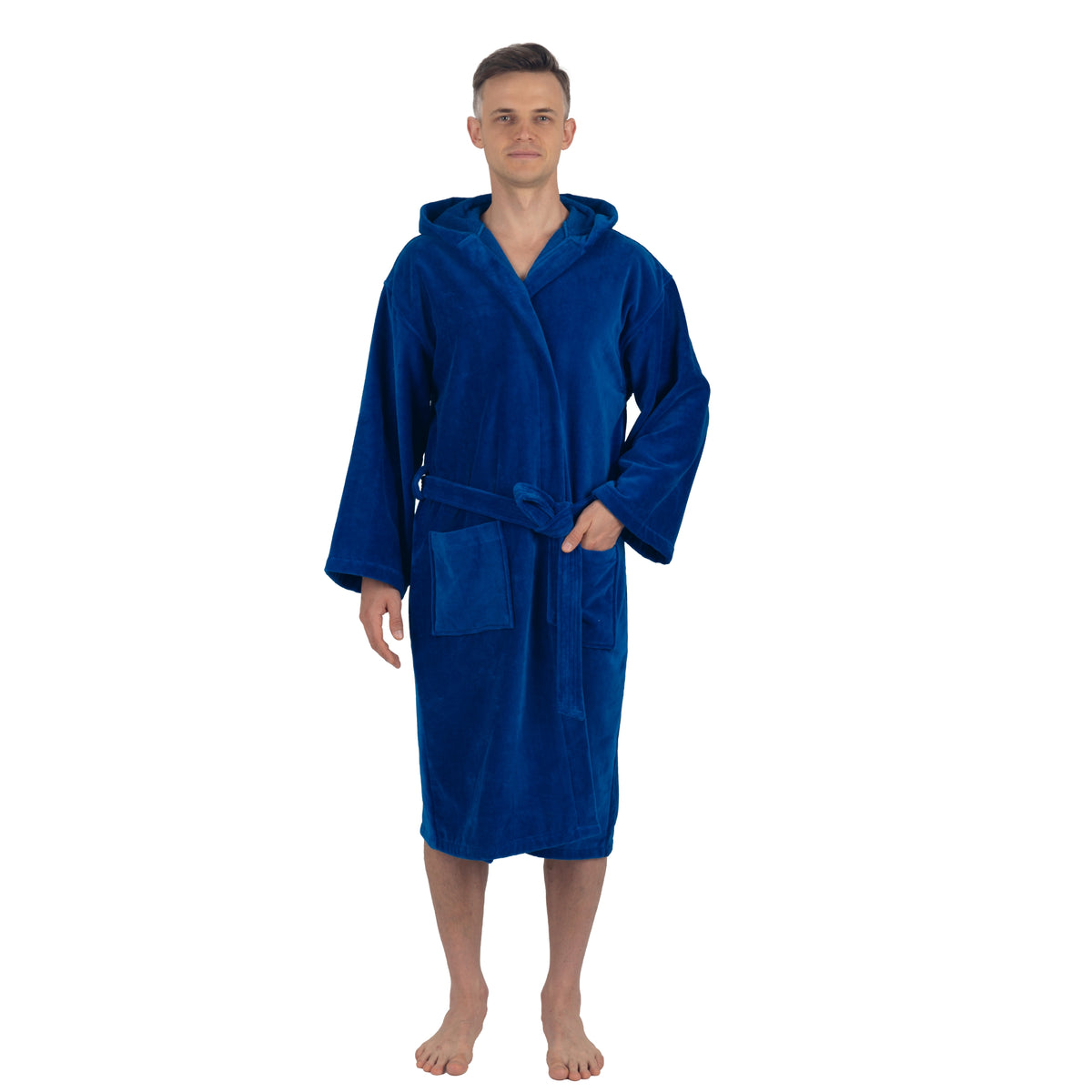 Alpine Swiss Dane Mens Hooded Bathrobe Cotton Terry Cloth Luxury Hotel Spa Robe – Blue