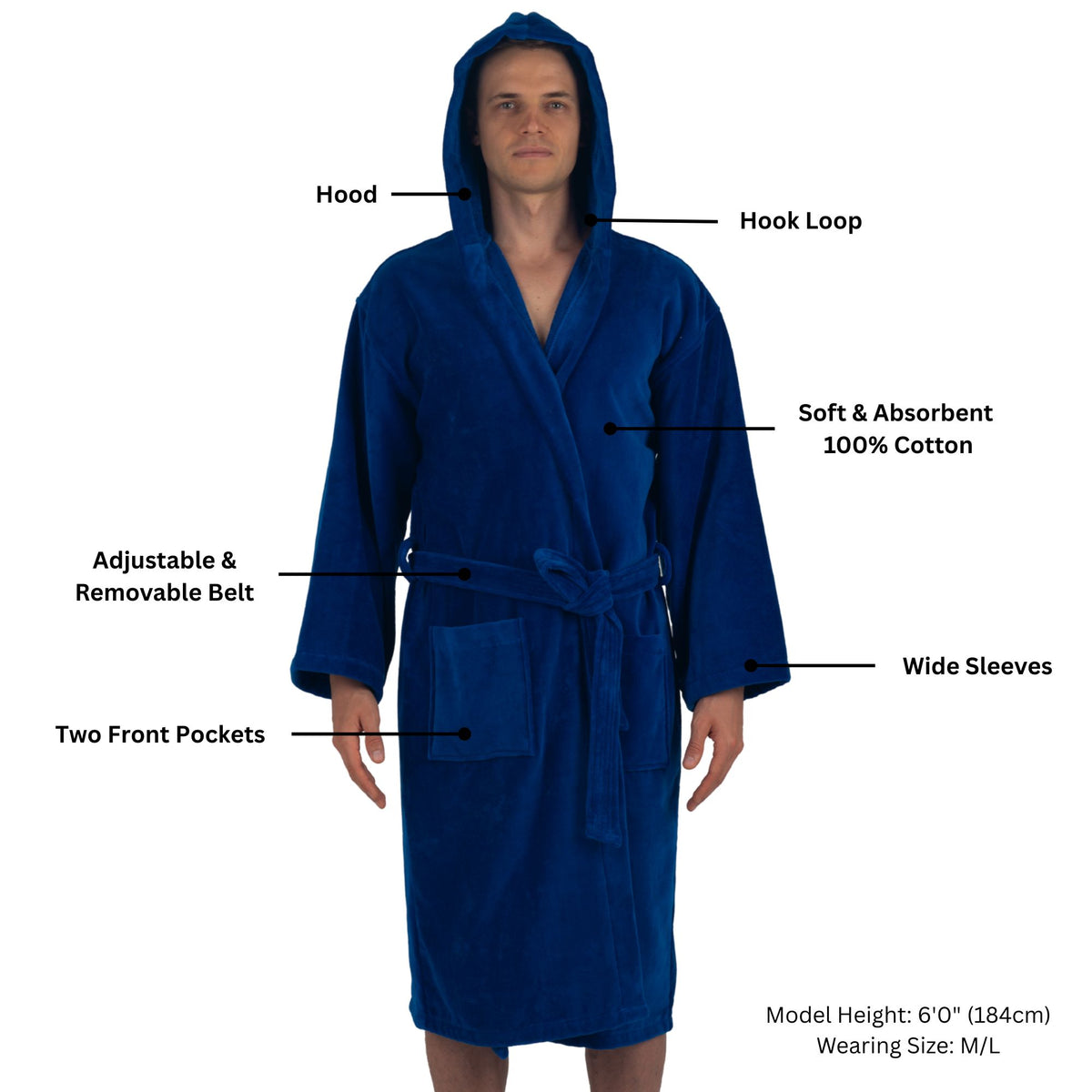 Alpine Swiss Dane Mens Hooded Bathrobe Cotton Terry Cloth Luxury Hotel Spa Robe – Blue