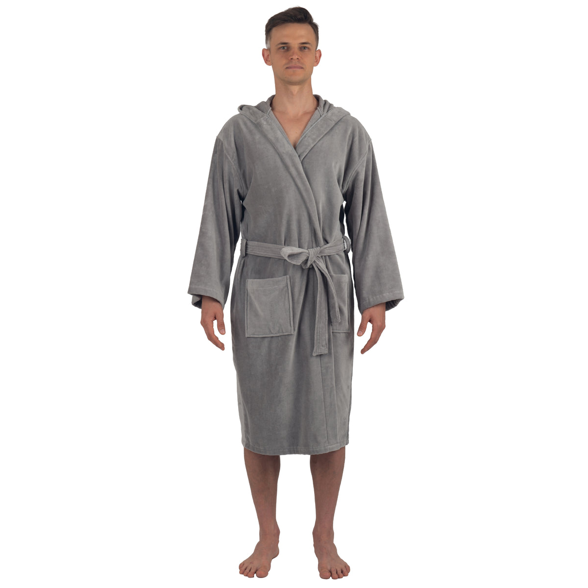 Alpine Swiss Dane Mens Hooded Bathrobe Cotton Terry Cloth Luxury Hotel Spa Robe – Gray