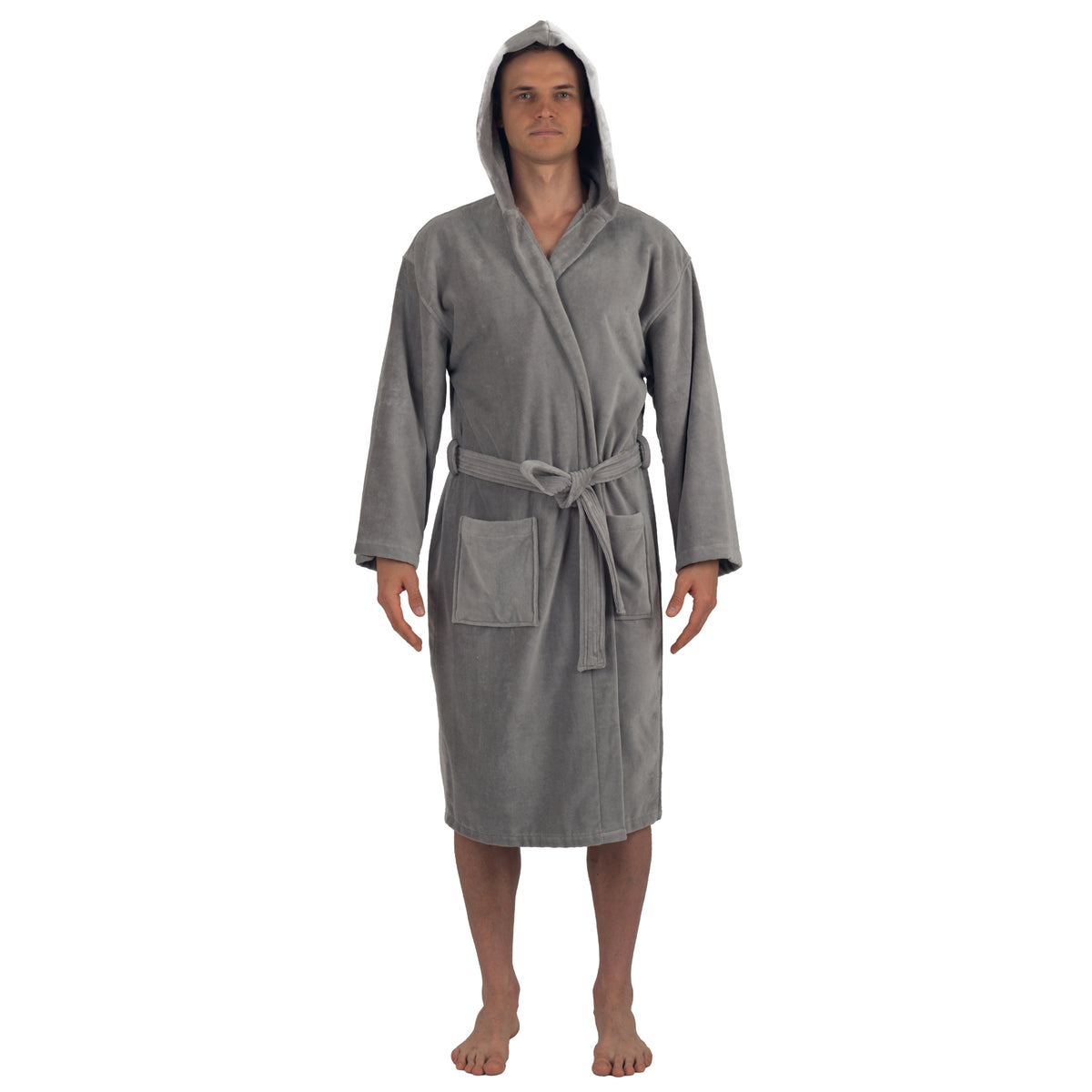 Alpine Swiss Dane Mens Hooded Bathrobe Cotton Terry Cloth Luxury Hotel Spa Robe – Gray
