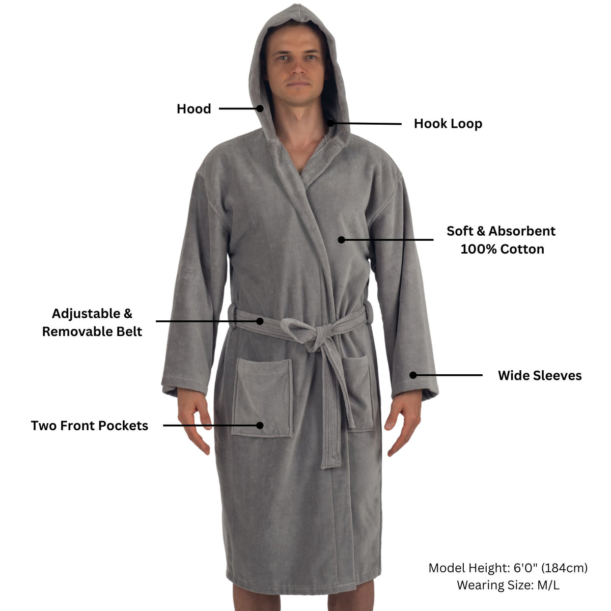 Alpine Swiss Dane Mens Hooded Bathrobe Cotton Terry Cloth Luxury Hotel Spa Robe – Gray