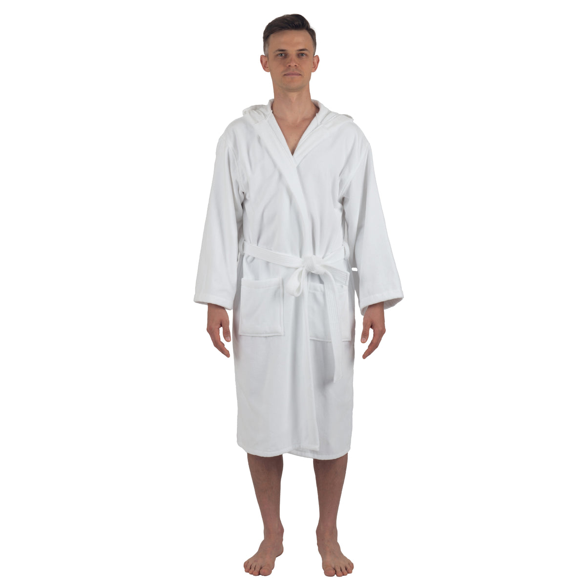 Alpine Swiss Dane Mens Hooded Bathrobe Cotton Terry Cloth Luxury Hotel Spa Robe – White