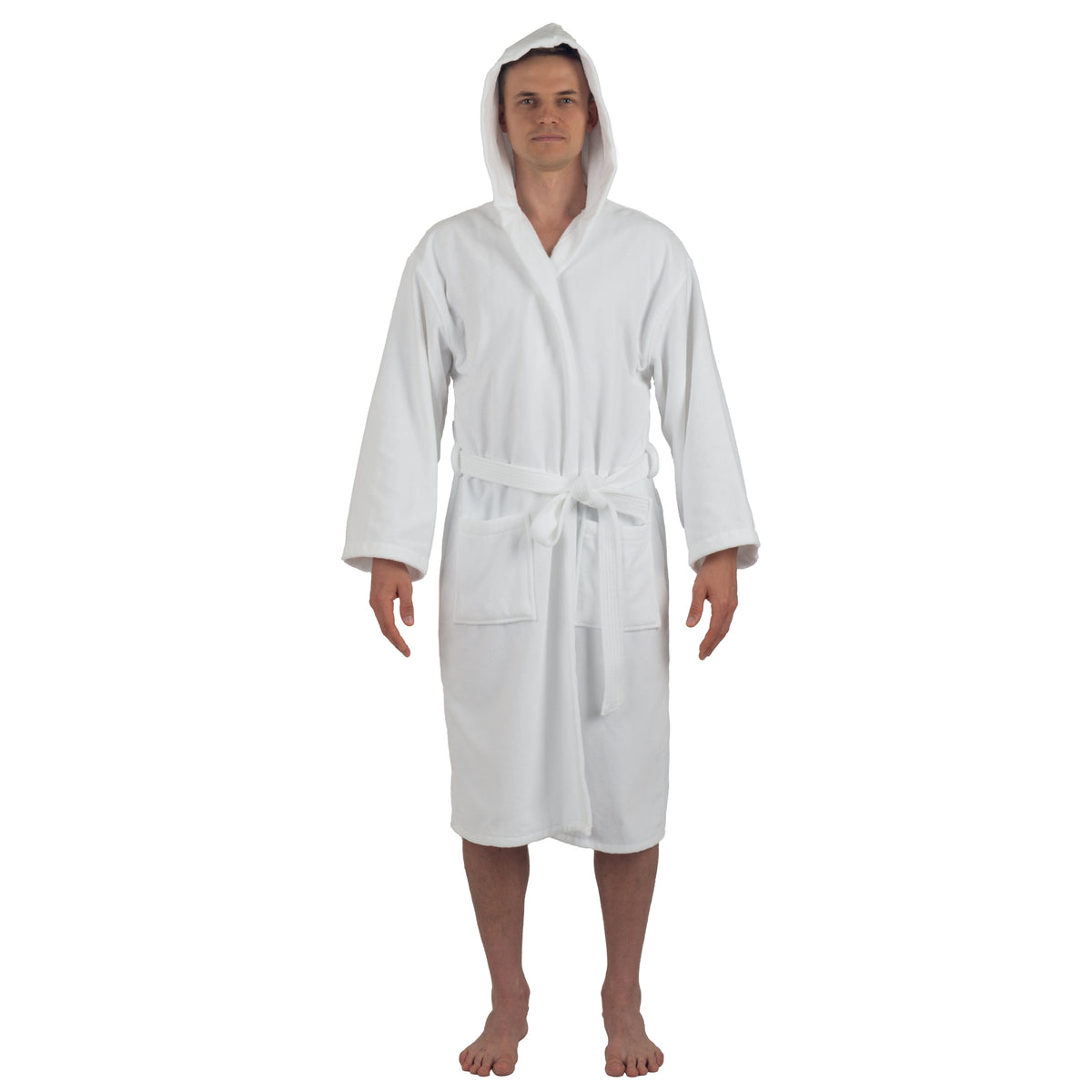 Alpine Swiss Dane Mens Hooded Bathrobe Cotton Terry Cloth Luxury Hotel Spa Robe – White