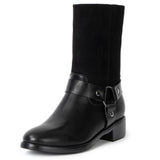 Alpine Swiss Daria Womens Biker Moto Boots Faux Leather Mid Calf Motorcycle Boot – Black