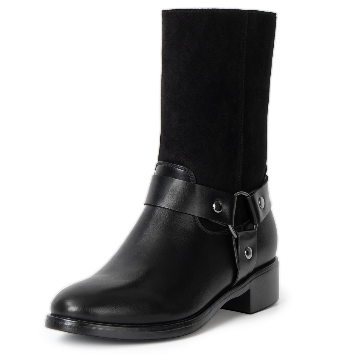 Alpine Swiss Daria Womens Biker Moto Boots Faux Leather Mid Calf Motorcycle Boot – Black