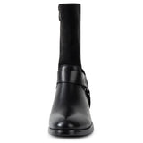 Alpine Swiss Daria Womens Biker Moto Boots Faux Leather Mid Calf Motorcycle Boot – Black