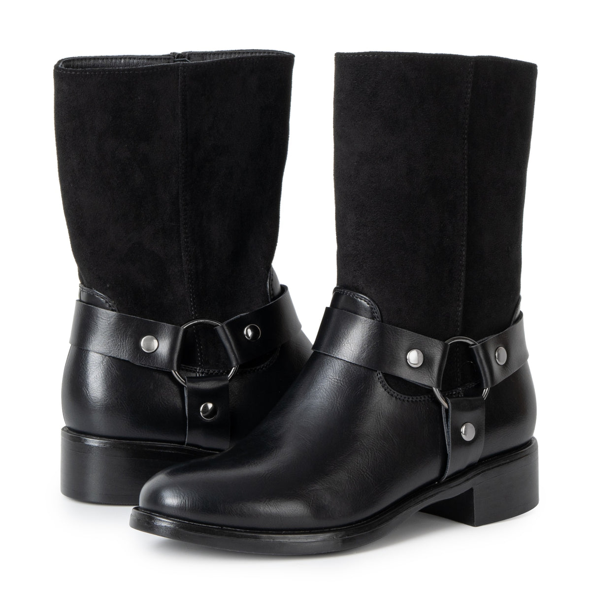 Alpine Swiss Daria Womens Biker Moto Boots Faux Leather Mid Calf Motorcycle Boot – Black