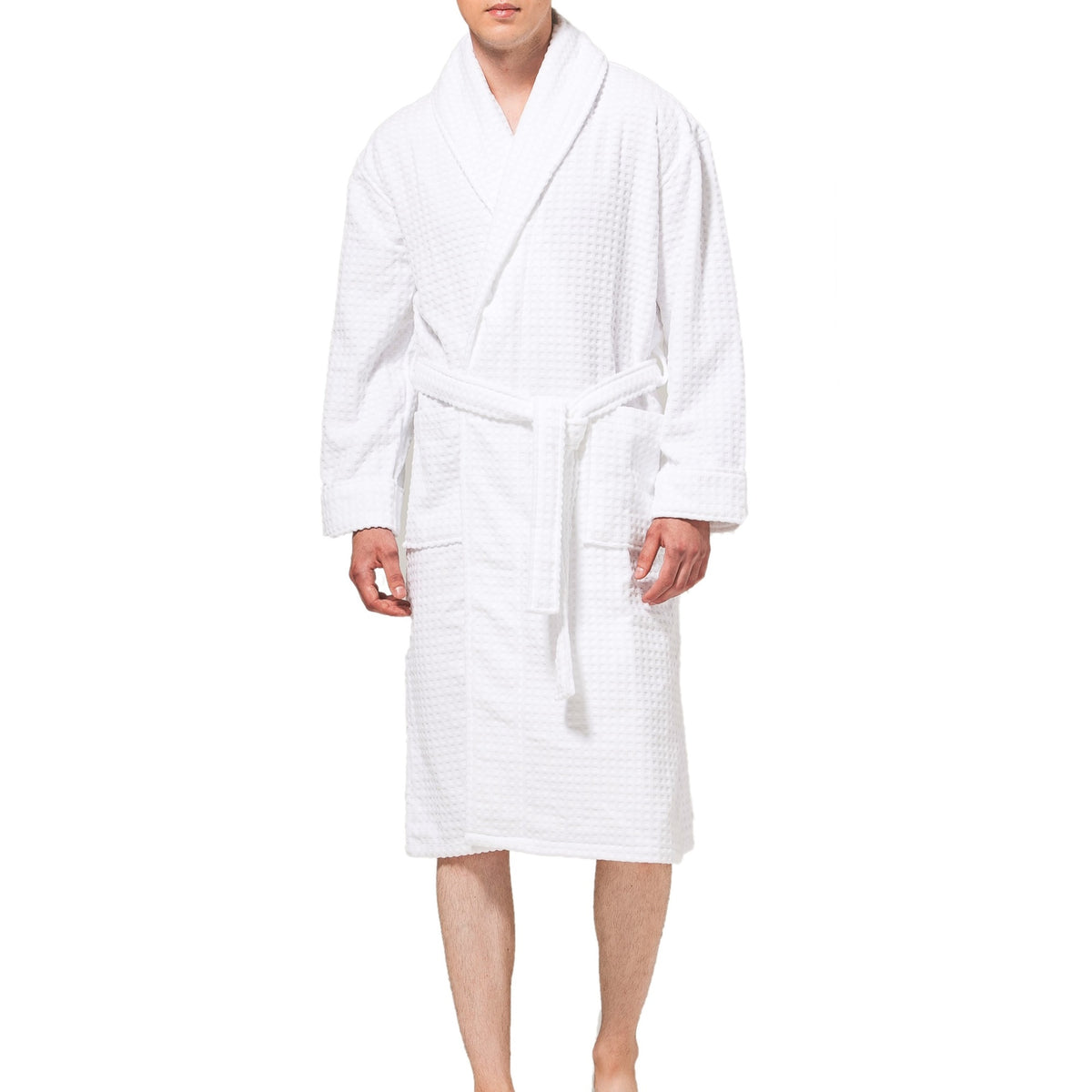Alpine Swiss Mens Luxury Waffle Knit Cotton Bathrobe Shawl Collar Hotel Spa Robe – White