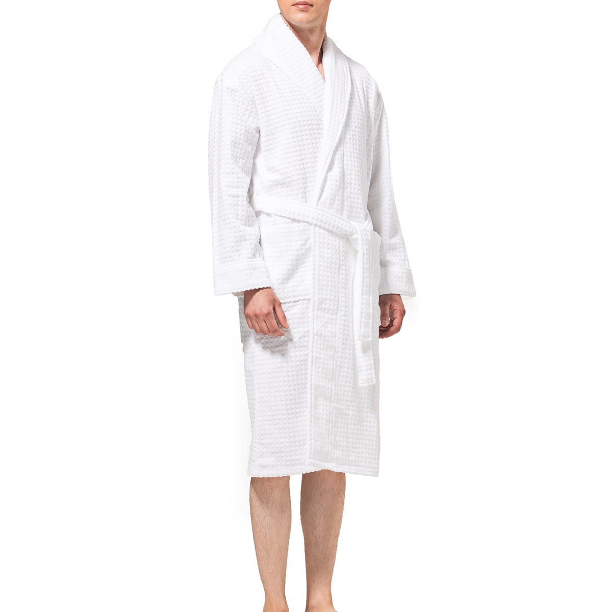 Alpine Swiss Mens Luxury Waffle Knit Cotton Bathrobe Shawl Collar Hotel Spa Robe – White